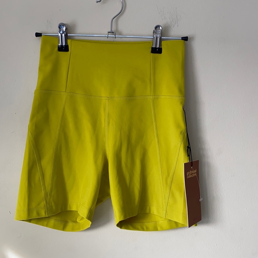 sold  Girlfriend Collective chartreuse athletic workout shorts - Picture 1 of 6